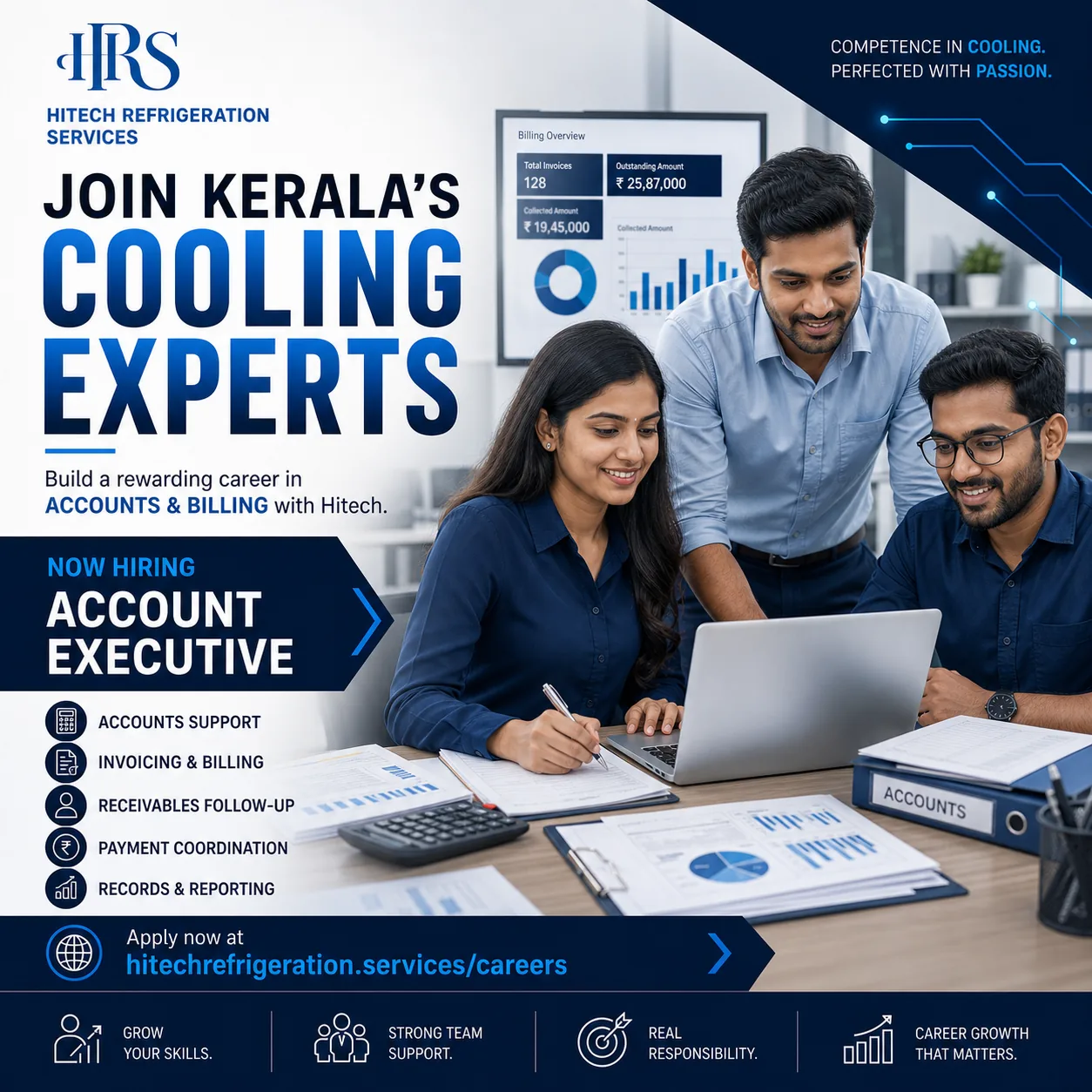 HRS is hiring an Account Executive for Billing and Collections, based in Kalamassery, Kochi