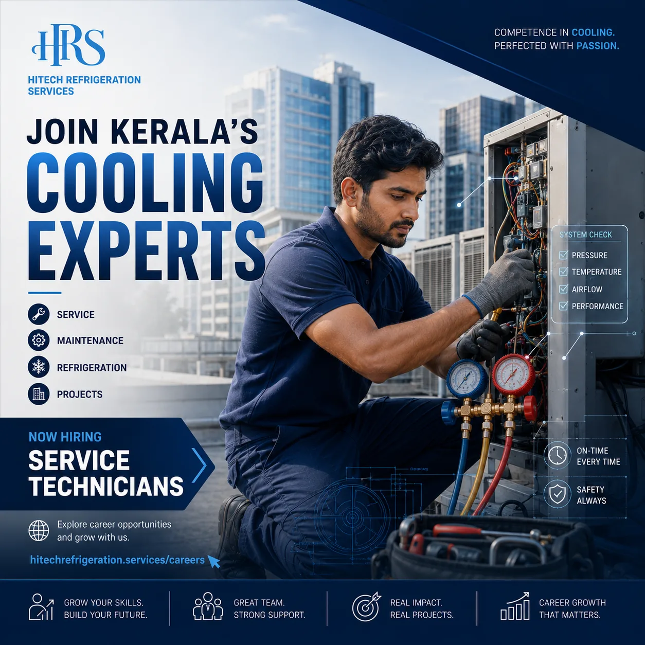 HRS is hiring Service Technicians for AC and refrigeration field work across Kerala